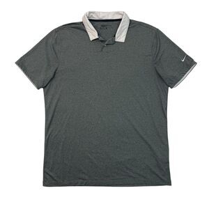 Nike Golf Shirt Mens L Large Grey Standard Dri Fit Stretch 2 Button Placket Polo